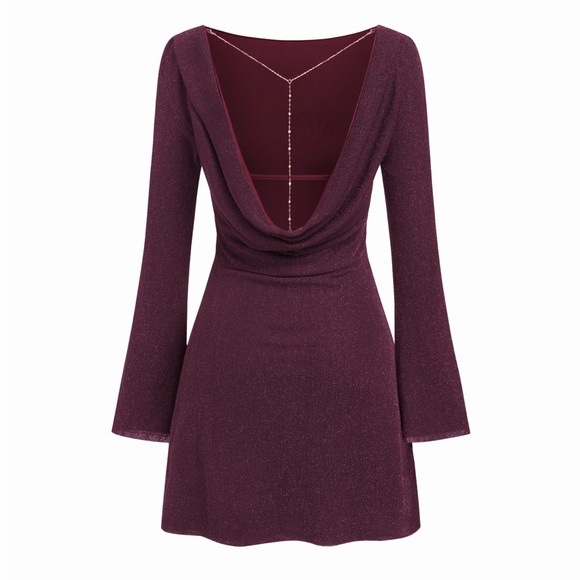 NWT | Cider Maroon Backless Shimmering Dress - Picture 2 of 4